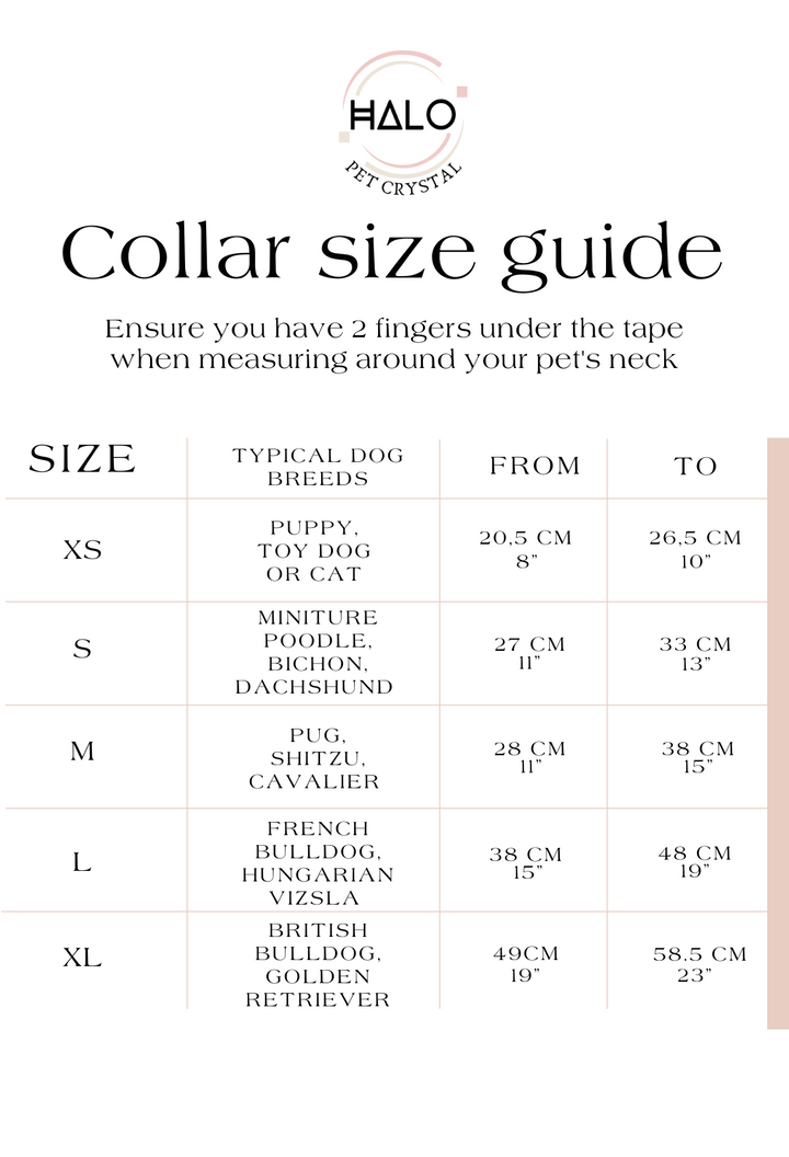 Halo Pet Crystal Size Guide Dog Anxiety