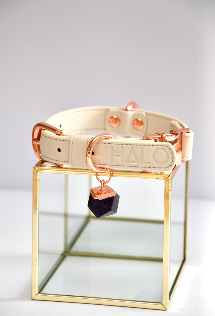 Halo Pet Crystal - Royal Beige Crystal Collar™ with Amethyst Front