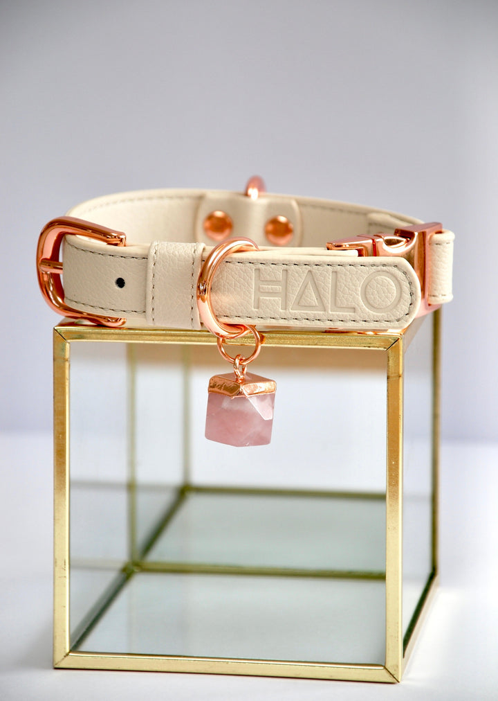 Halo Pet Crystal - Royal Beige Crystal Collar™ with Rose Quartz Front