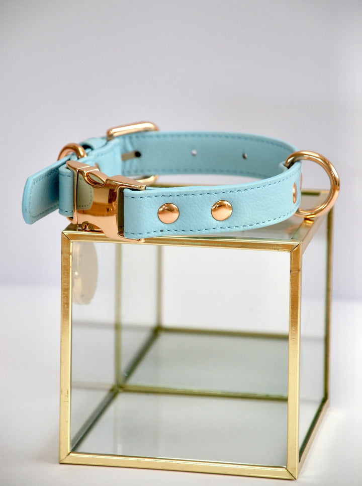 Halo Pet Iced Aqua Diffuser Collar™ Blue with gold hardware Side